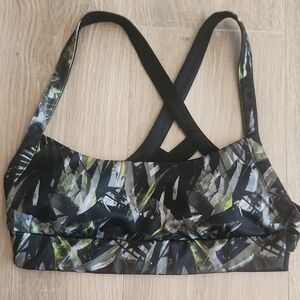 Bershka Black and Green Abstract Sports Bra With Sexy Strappy Back